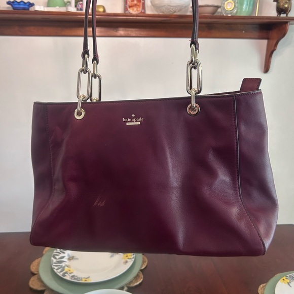 Kate Spade Burgundy Leather Tote Bag - Picture 1 of 9